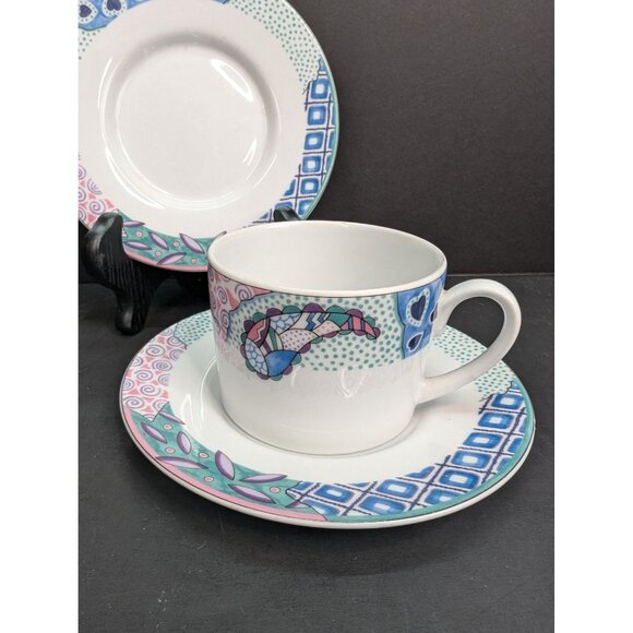 Studio Nova Medley Y0284 Flat Coffee Cup 8 Oz and Saucer Set with Extra Saucer - Picture 3 of 8